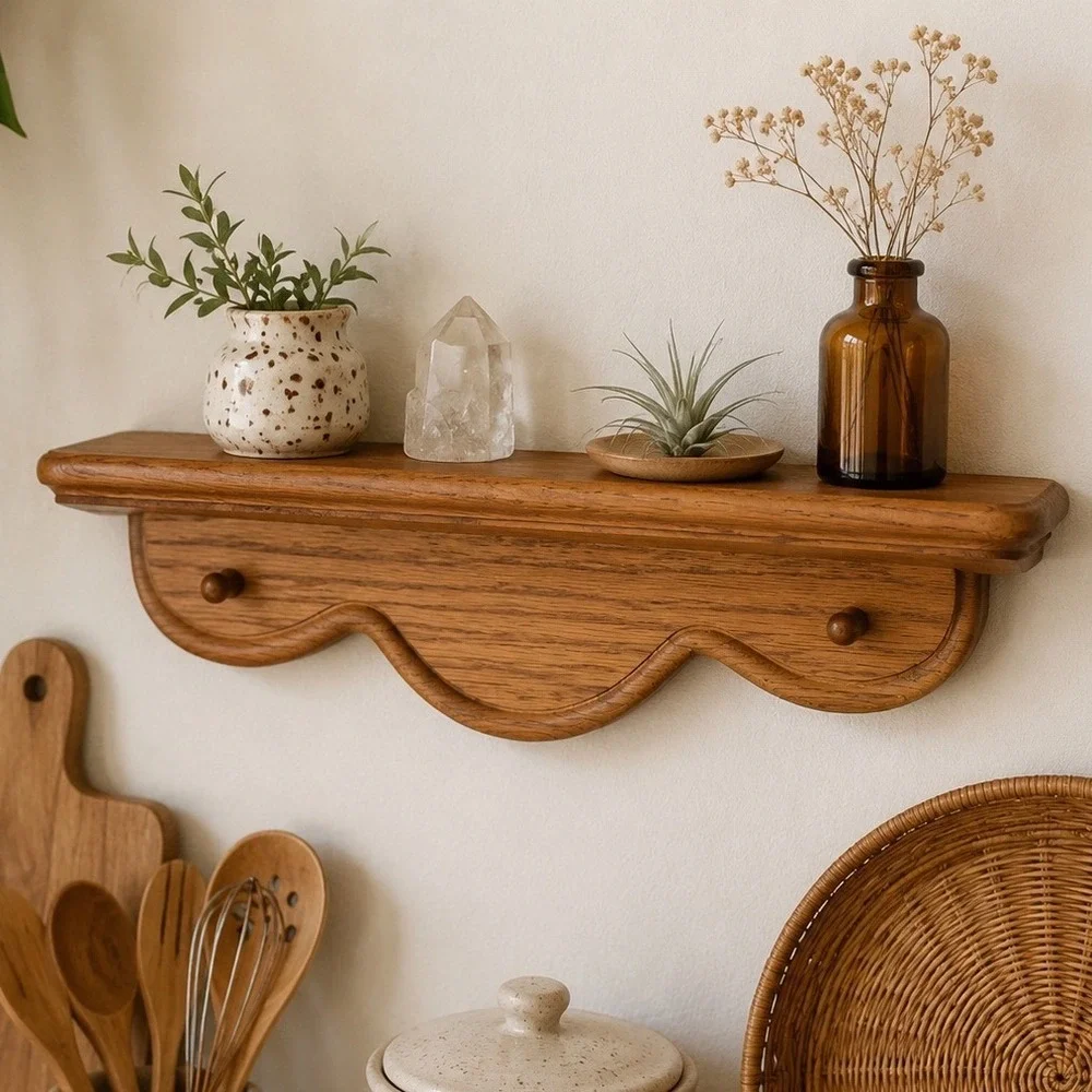 Vtg Wooden Wall Display Shelf Cottage Farmhouse Trinket 16